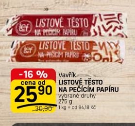 Vavřík LISTOVÉ TĚSTO NA PEČICÍM PAPÍRU
