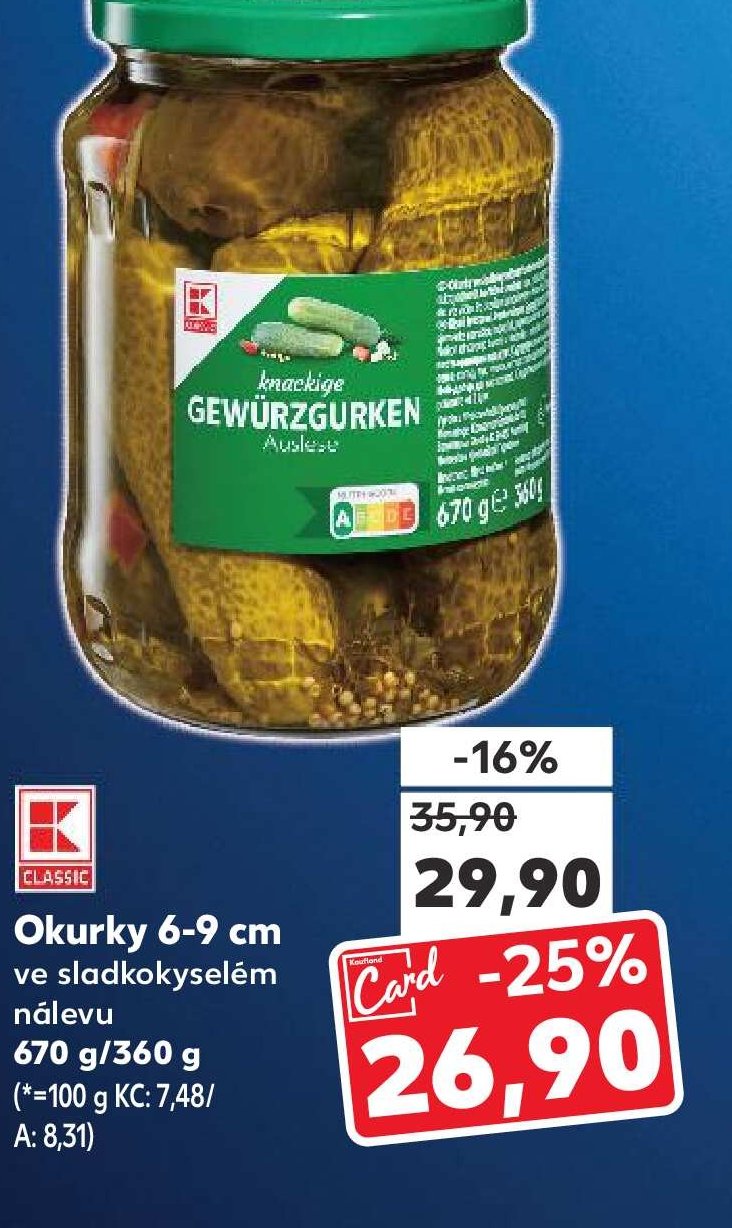 Classic Okurky 6-9 cm ve sladkokyselém nálevu