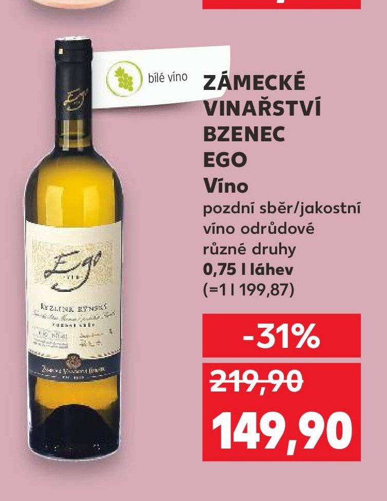 Zámecké vinařství Bzenec Ego víno pozdní sběr/jakostní víno odrůdové různé druhy 0,75 l láhev - Kaufland akcniletaky.com