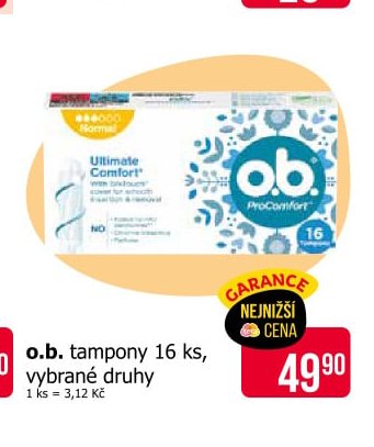 o.b. tampony 16 ks, vybrané druhy