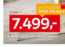 Postel s úložným prostorem, plocha lůžka cca 120x200 cm
