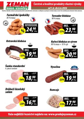 akční leták ZEMAN maso - uzeniny 1.6.2026-6.6.2026