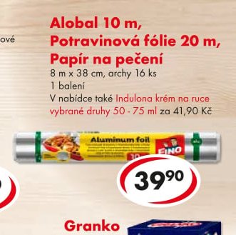 Alobal 10 m, Potravinová fólie 20 m, Papír na pečení