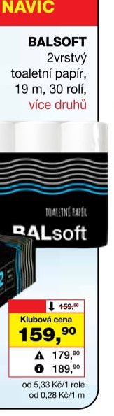 BALSOFT 2vrstvý toaletní papír, 19 m, 30 rolí, více druhů