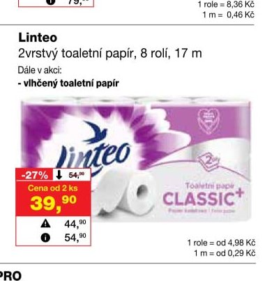 Linteo 2vrstvý toaletní papír, 8 rolí, 17 m
