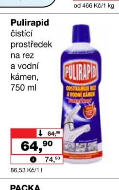 Pulirapid čistící prostředek na rez a vodní kámen, 750 ml