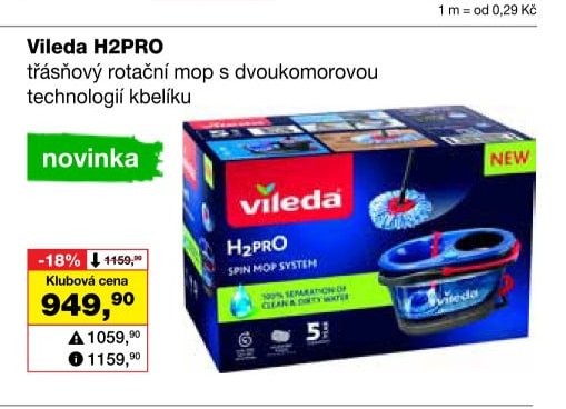 Vileda H2PRO třásňový rotační mop s dvoukomorovou technologií kbelíku