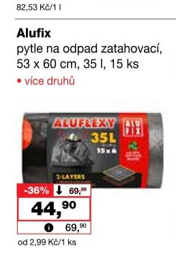 Aluflexy pytle na odpad zatahovací, 53 x 60 cm, 35 l, 15 ks