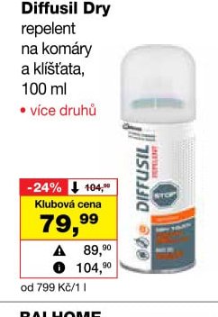 Diffusil Dry repelent na komáry a klíšťata, 100 ml