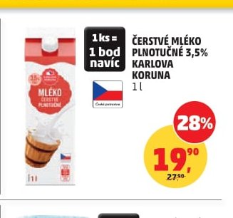 ČERSTVÉ MLÉKO PLNOTUČNÉ 3,5% KARLOVA KORUNA