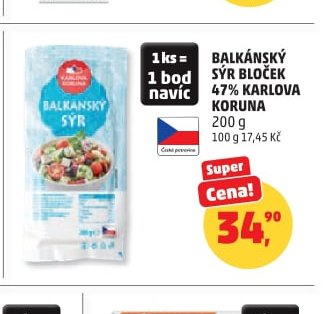 BALKÁNSKÝ SÝR BLOČEK 47% KARLOVA KORUNA