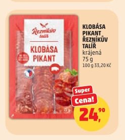 Klobása pikant Řezníkův talíř krájená 75 g