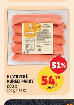 KLATOVSKÉ KUŘECÍ PÁRKY 800 g