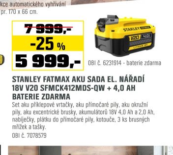 Stanley Fatmax aku sada el. nářadí 18V V20 SFMCK412MDS-QW + 4,0 Ah baterie zdarma - OBI akcniletaky.com