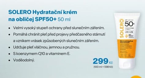 SOLERO Hydratační krém na obličej SPF50+ 50 ml