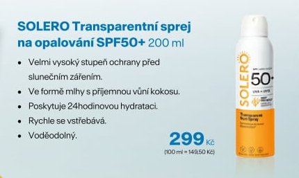 SOLERO Transparentní sprej na opalování SPF50+ 200 ml