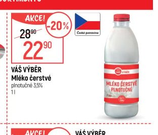 Váš Výběr Mléko čerstvé plnotučné 3,5% 1 l