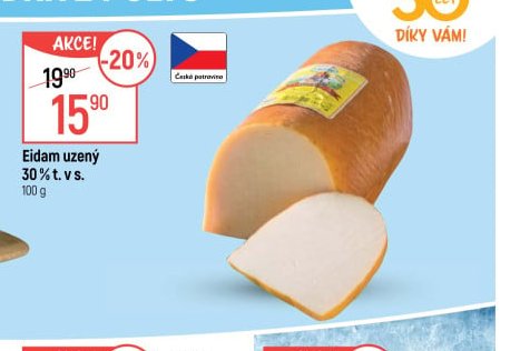 Eidam uzený 30 % t. v s.