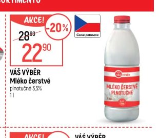 Váš Výběr Mléko čerstvé plnotučné 3,5% 1 l