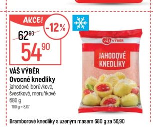 Váš Výběr Ovocné knedlíky jahodové, borůvkové, švestkové, meruňkové 680 g