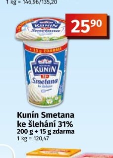Kunín Smetana ke šlehání 31%