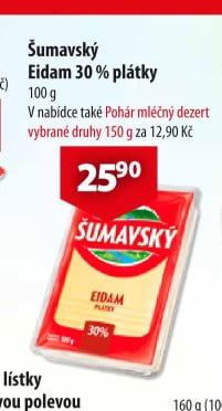 Šumavský Eidam 30 % plátky