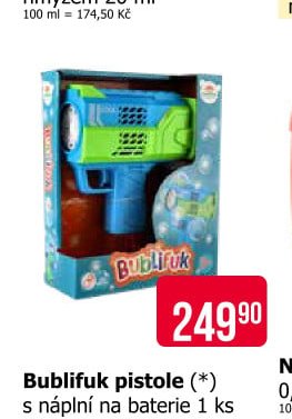 Bublifuk pistole (*) s náplní na baterie 1 ks
