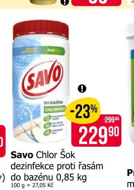 Savo Chlor Šok dezinfekce proti řasám do bazénu 0,85 kg