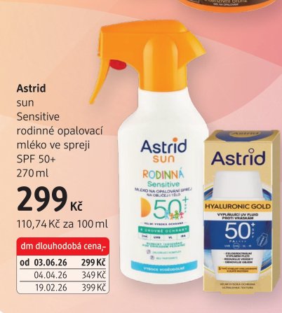 Astrid sun Sensitive rodinné opalovací mléko ve spreji SPF 50+ 270 ml