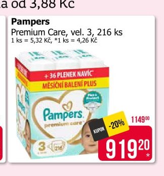 Pampers Premium Care, vel. 3, 216 ks