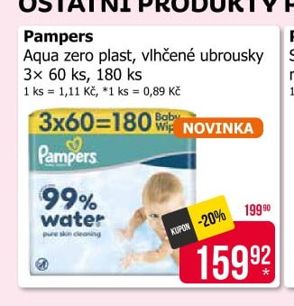 Pampers Aqua zero plast, vlhčené ubrousky 3x 60 ks