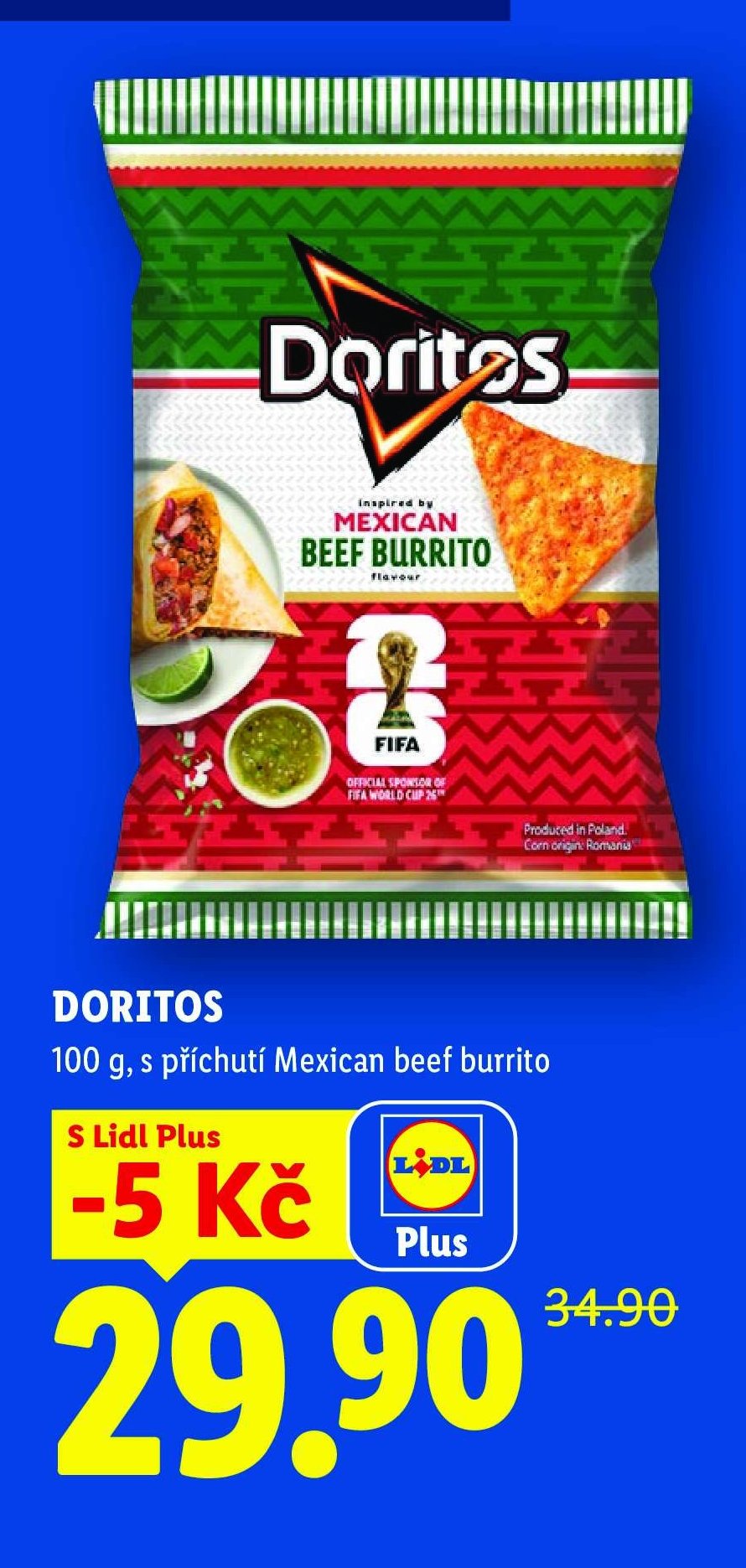 DORITOS 100 g, s příchutí Mexican beef burrito