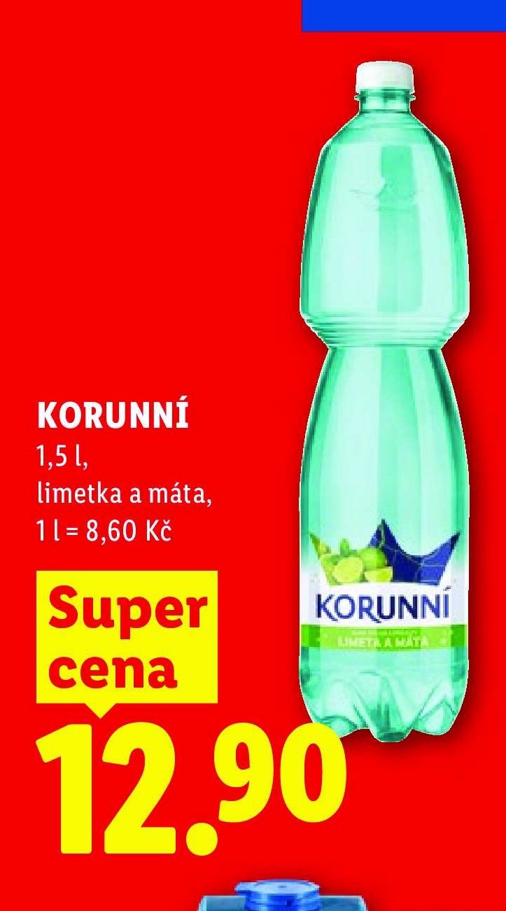 KORUNNÍ 1,5 l, limetka a máta, 1 l = 8,60 Kč