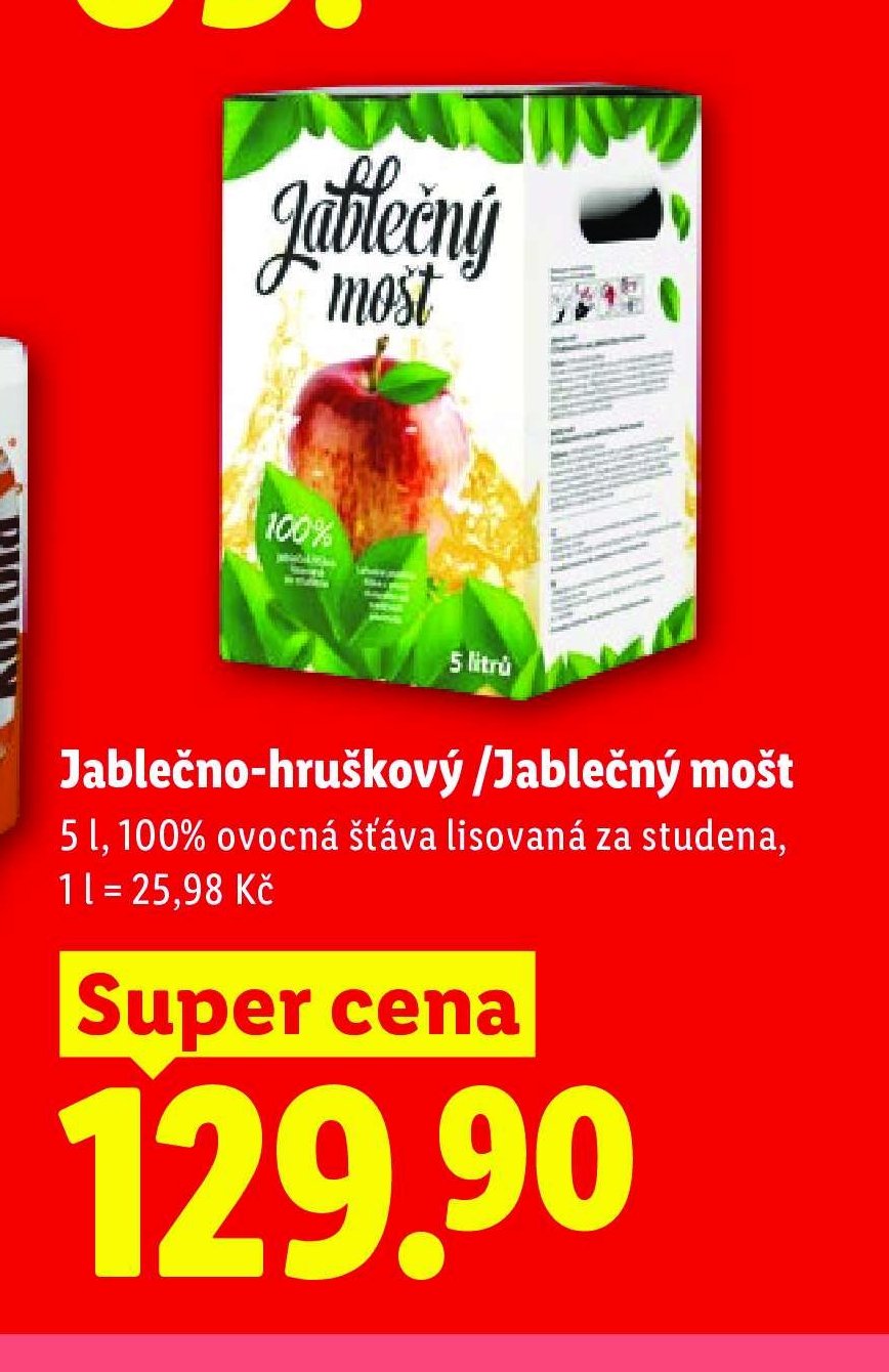 Jablečno-hruškový/Jablečný mošt 5 l, 100% ovocná šťáva lisovaná za studena, 1 l = 25,98 Kč