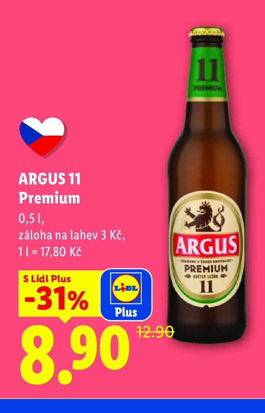 ARGUS 11 Premium 0,5 l, záloha na lahev 3 Kč, 1 l = 17,80 Kč