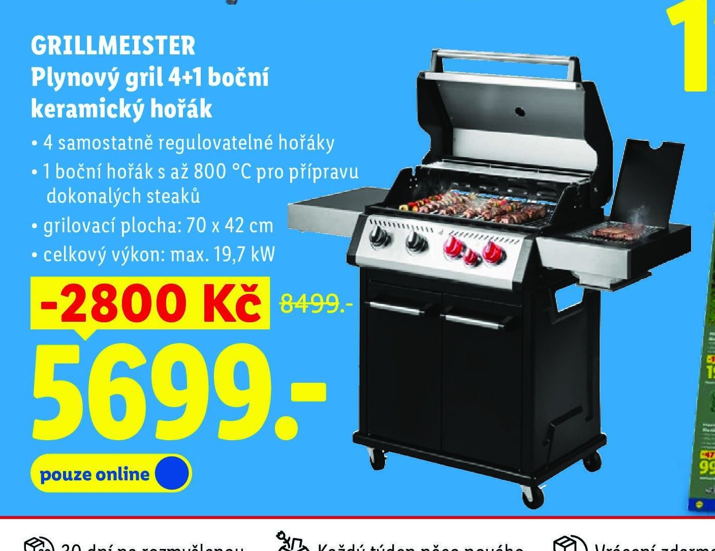 GRILLMEISTER Plynový gril 4+1 boční keramický hořák
