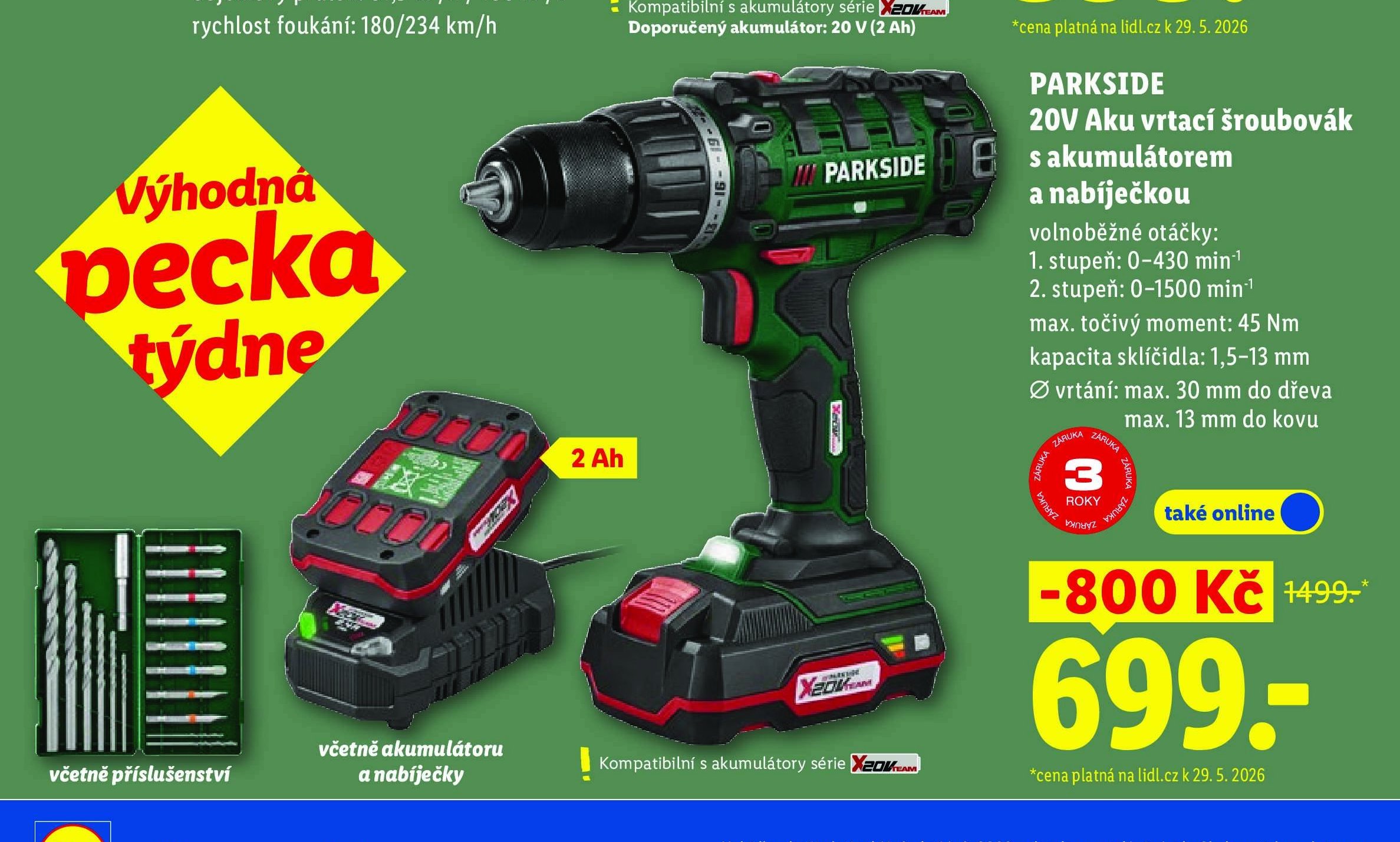 PARKSIDE 20V Aku vrtací šroubovák s akumulátorem a nabíječkou