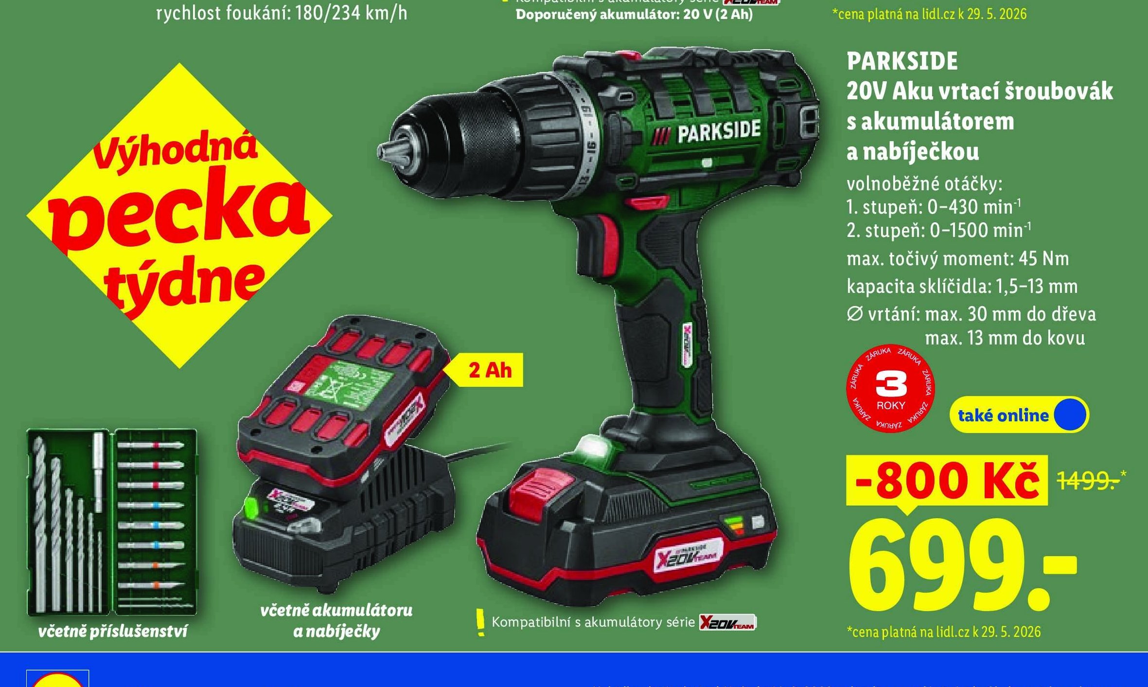 PARKSIDE 20V Aku vrtací šroubovák s akumulátorem a nabíječkou