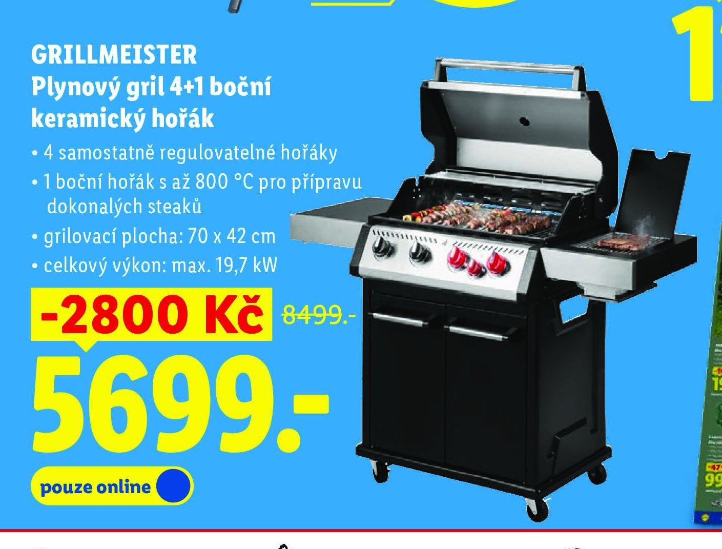 GRILLMEISTER Plynový gril 4+1 boční keramický hořák