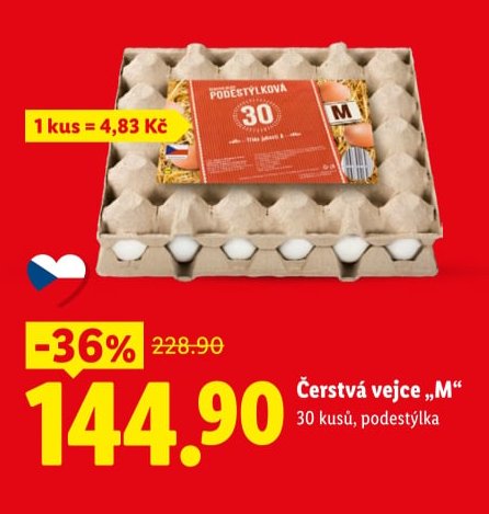 Čerstvá vejce „M“ 30 kusů, podestýlka