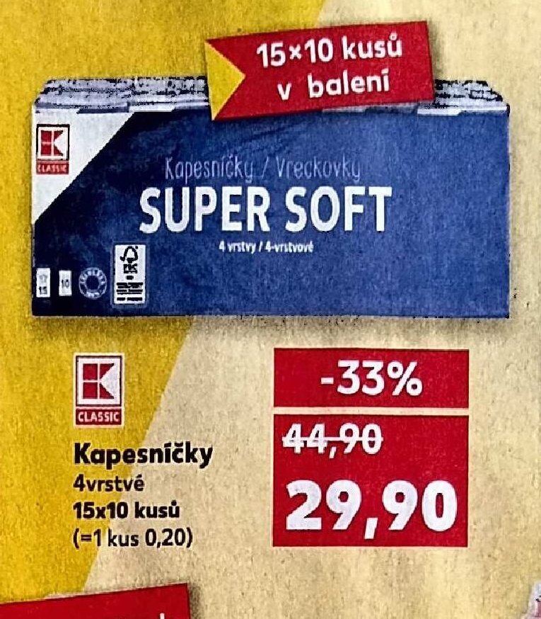 Kapesníčky 4vrstvé 15x10 kusů