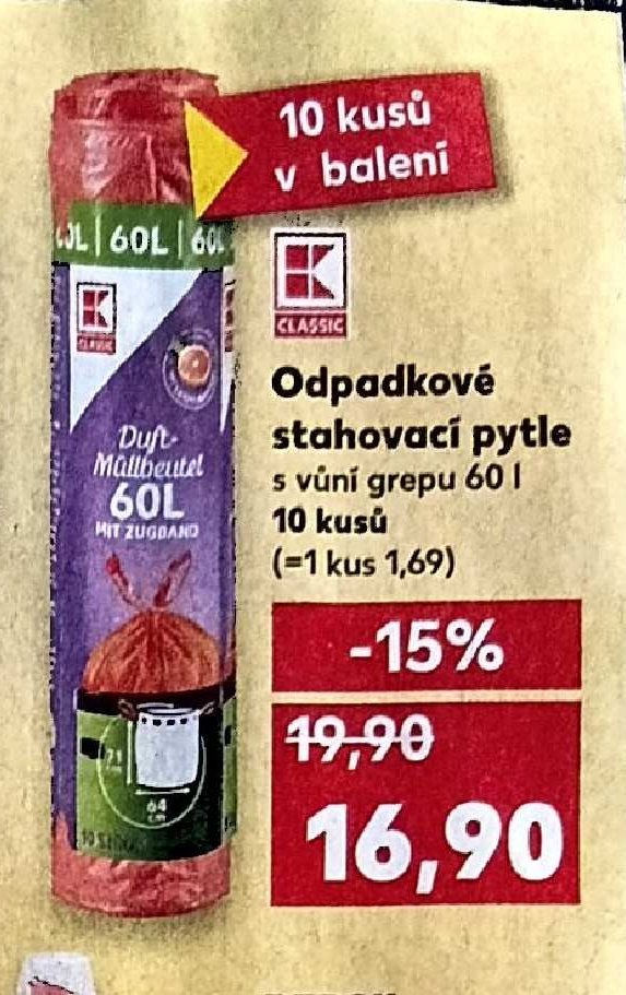 Odpadkové stahovací pytle s vůní grepu 60 l