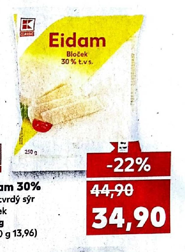 Eidam 30% polotvrdý sýr bloček