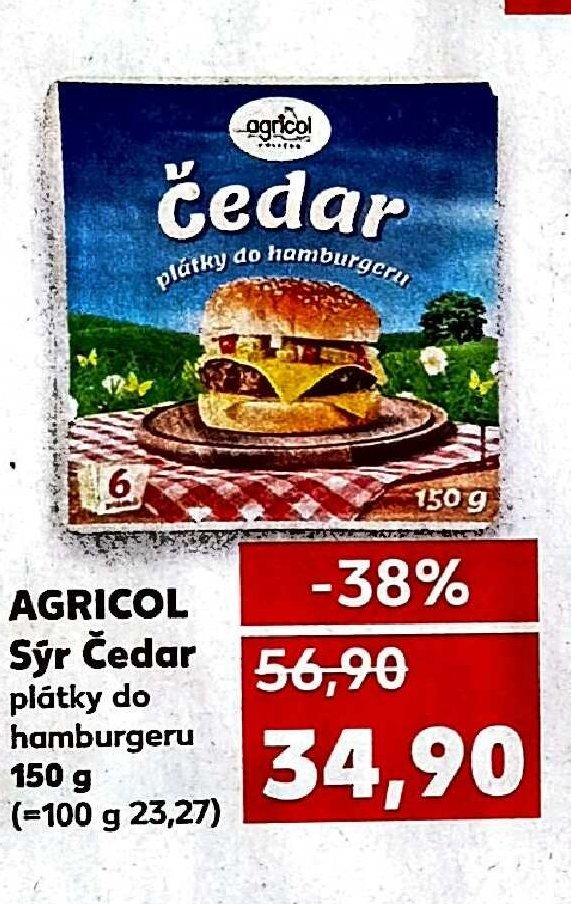 AGRICOL Sýr Čedar plátky do hamburgeru