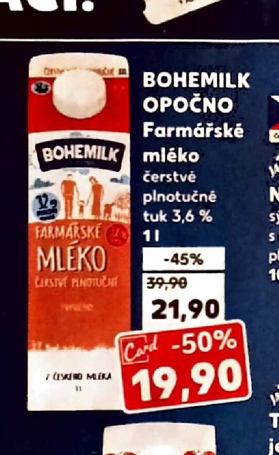 Bohemilk Opočno Farmářské mléko 1 l