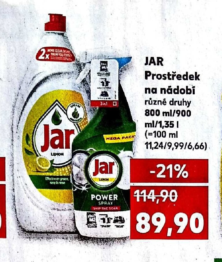 JAR Prostředek na nádobí různé druhy 800 ml/900 ml/1,35 l