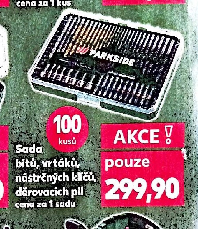 Sada bitů, vrtáků, nástrčných klíčů, děrovacích pil