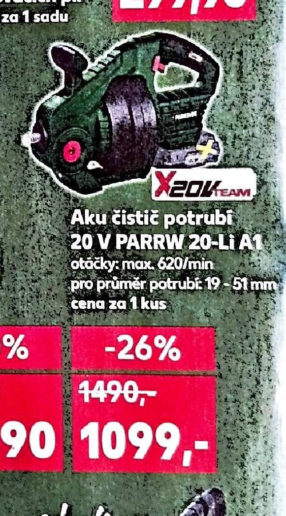 Aku čistič potrubí 20 V PARRW 20-Li A1