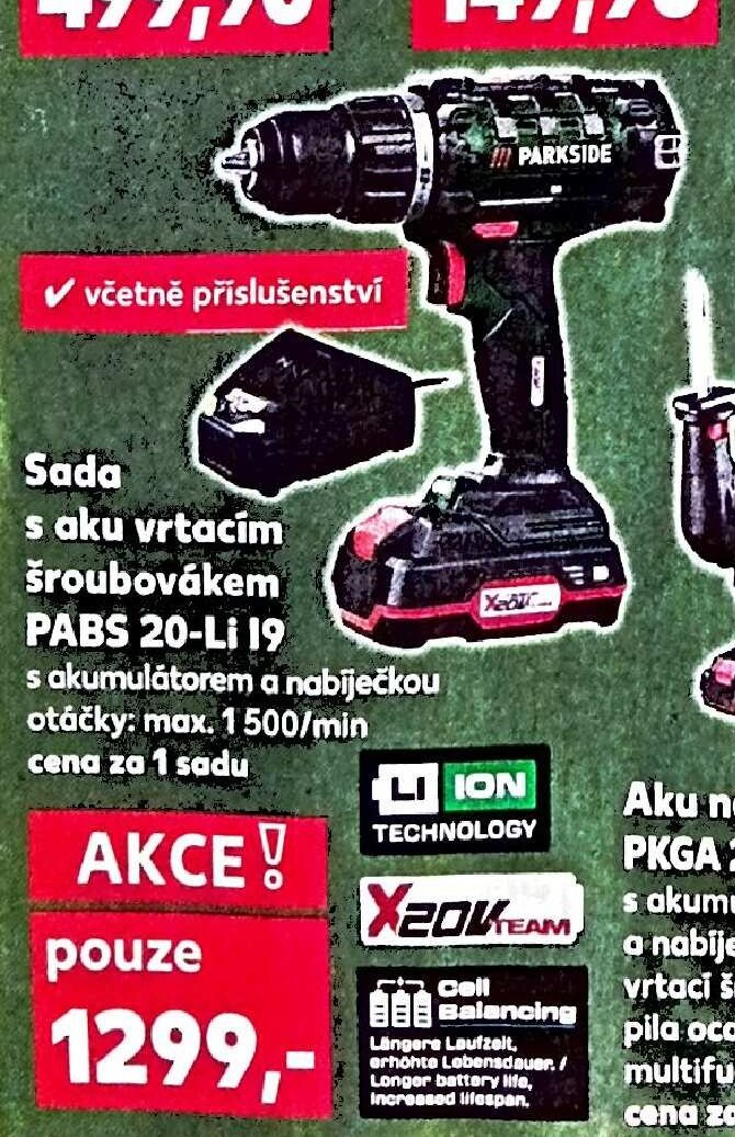 Sada s aku vrtacím šroubovákem PABS 20-Li 19
