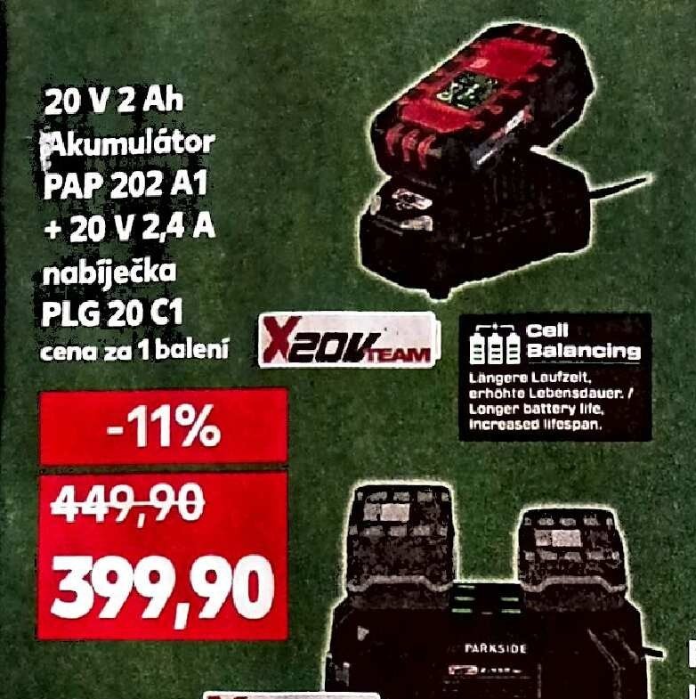 20 V 2 Ah Akumulátor PAP 202 A1 + 20 V 2,4 A nabíječka PLG 20 C1
